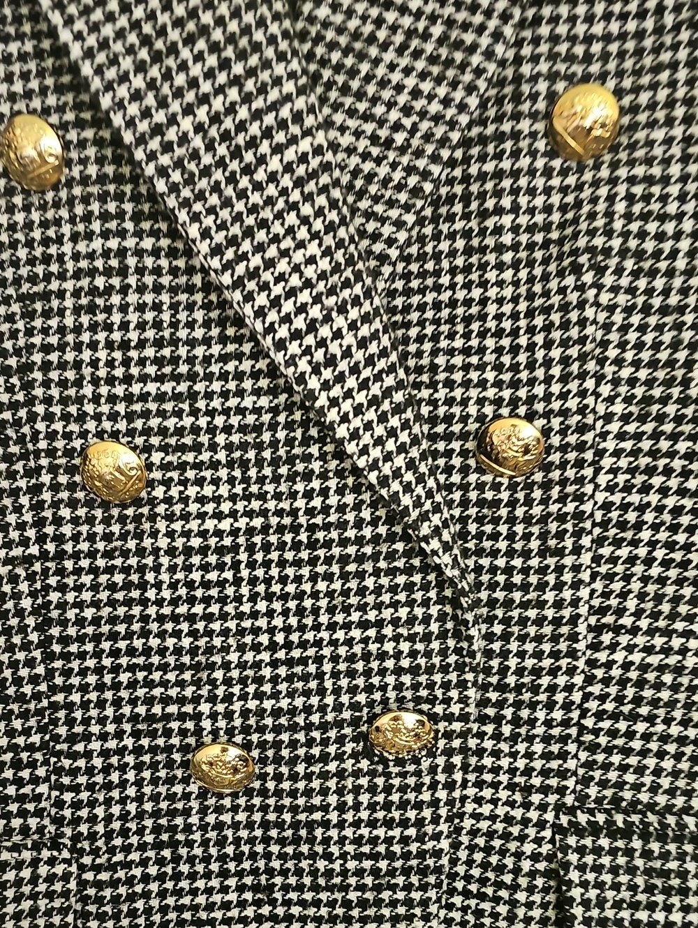 Women's Black & White Houndstooth Double-Breasted Blazer Jacket - Picture 4 of 4